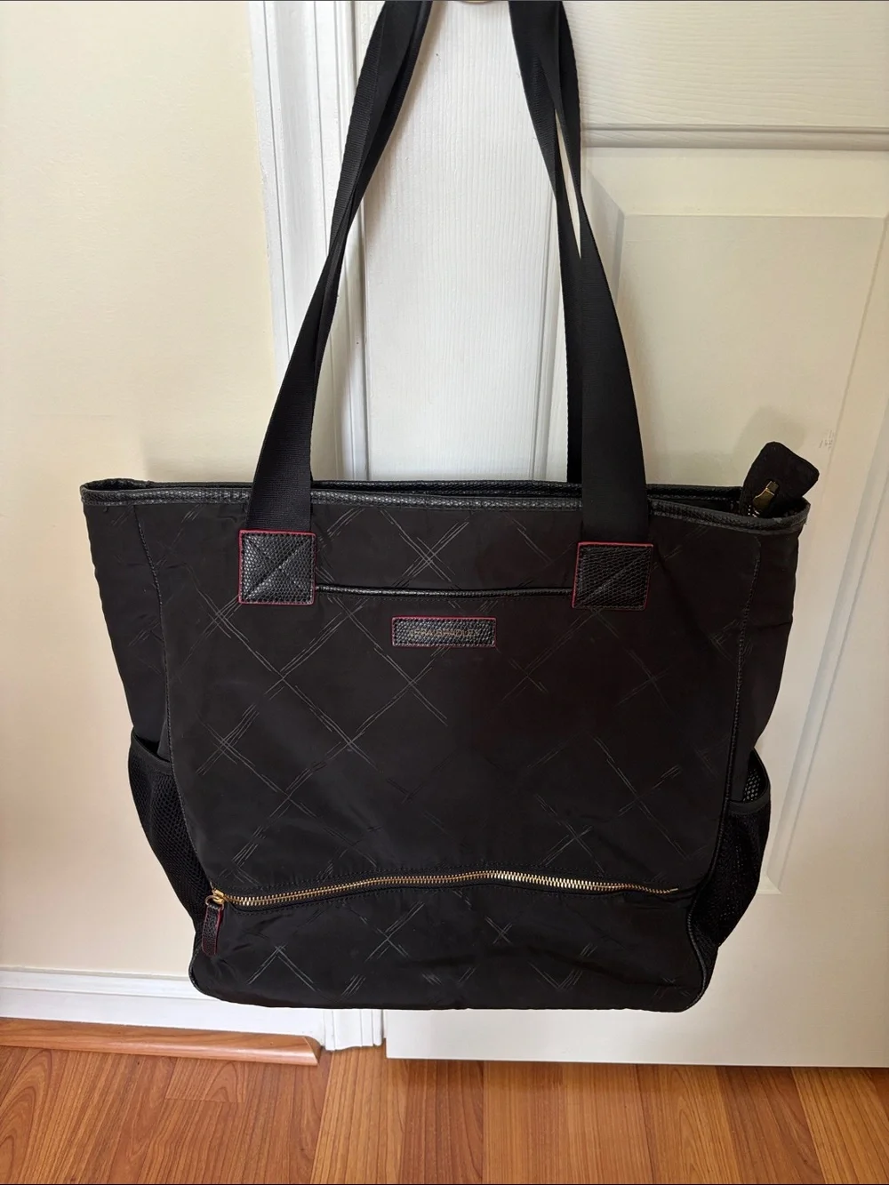 Vera Bradley Black Quilted Laptop Tote with Red Stitching